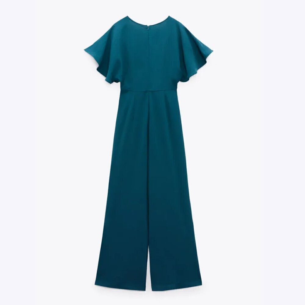 NWT Zara Teal Cross Ruffled Jumpsuit, Size XS - Picture 4 of 15